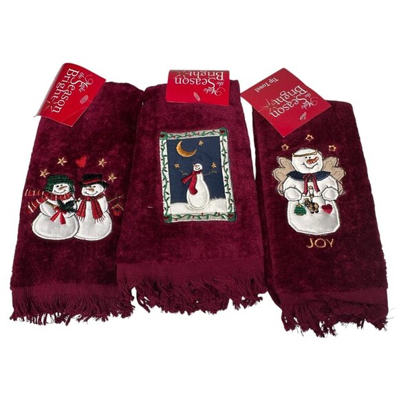 Vintage Snowman Make The Season Bright Tip Towel Christmas Set of 3 100% Cotton - Picture 2 of 11